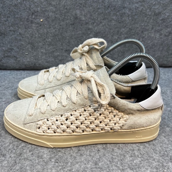 P448 Jack Macrame Women Gray & Nude Suede Woven Lace Up Sneakers Size EU 40 - Picture 2 of 9